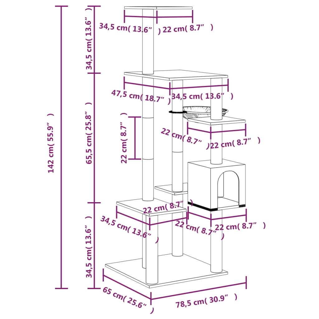 Albero per Gatti con Tiragraffi in Sisal Grigio Chiaro 142 cm - homemem39