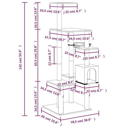 Albero per Gatti con Tiragraffi in Sisal Grigio Chiaro 142 cm - homemem39