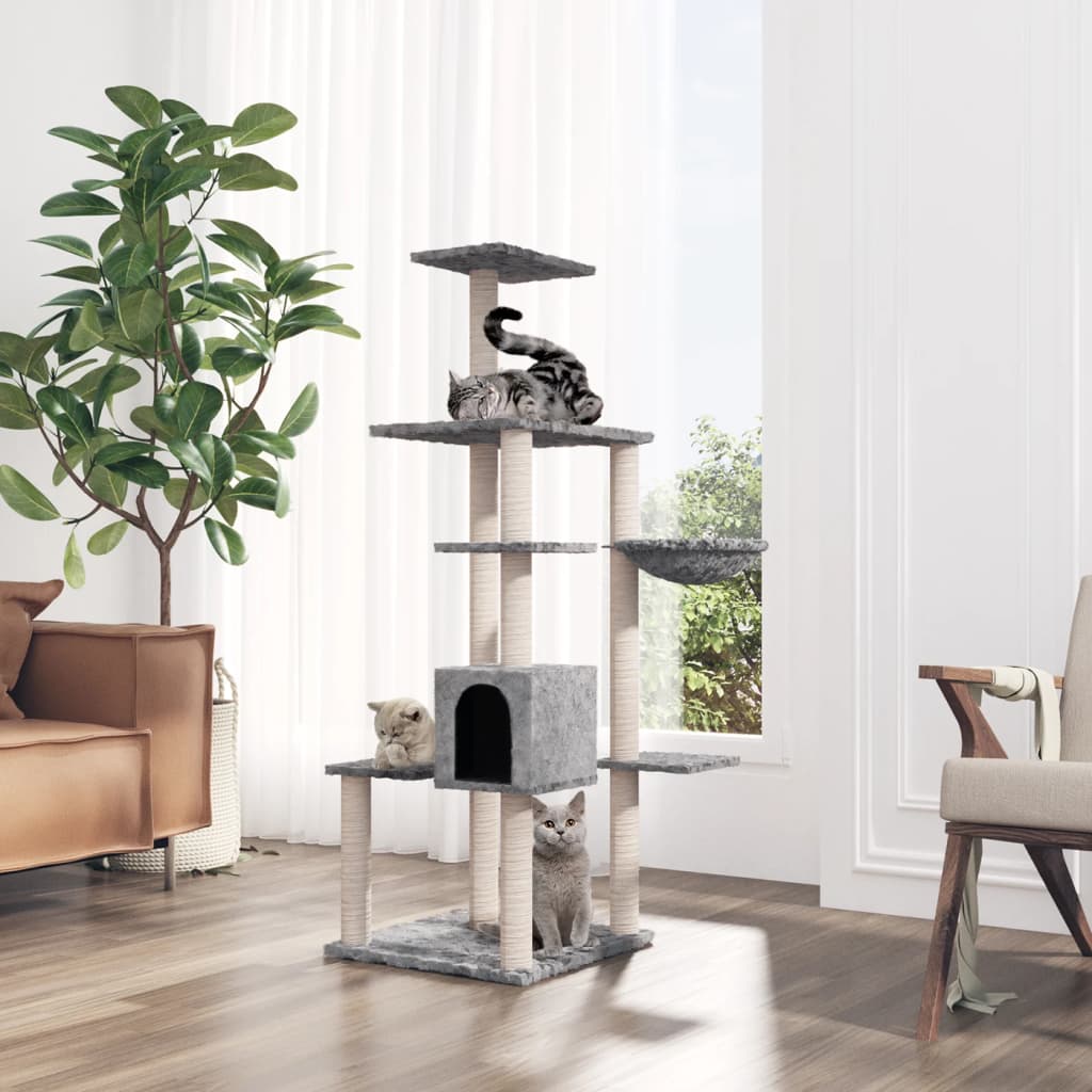 Albero per Gatti con Tiragraffi in Sisal Grigio Chiaro 142 cm - homemem39