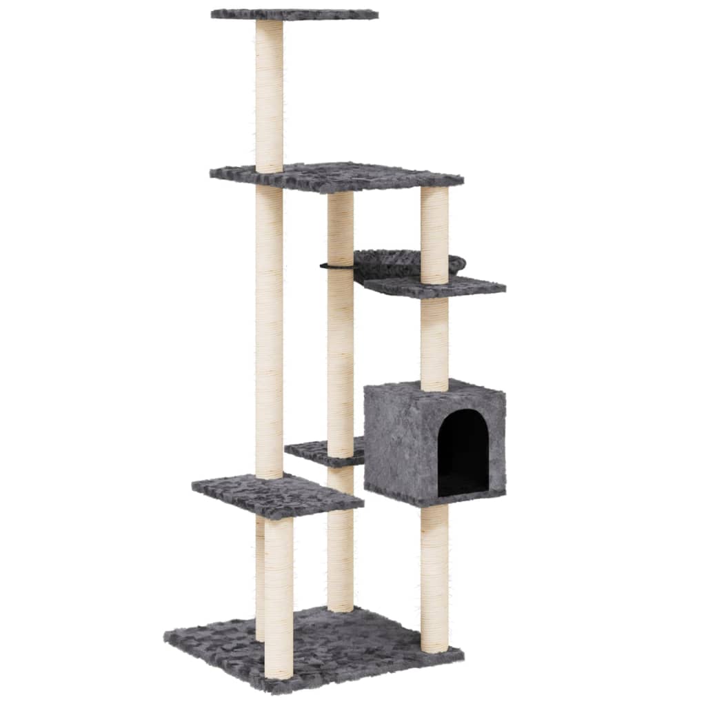 Albero per Gatti con Tiragraffi in Sisal Grigio Scuro 142 cm - homemem39
