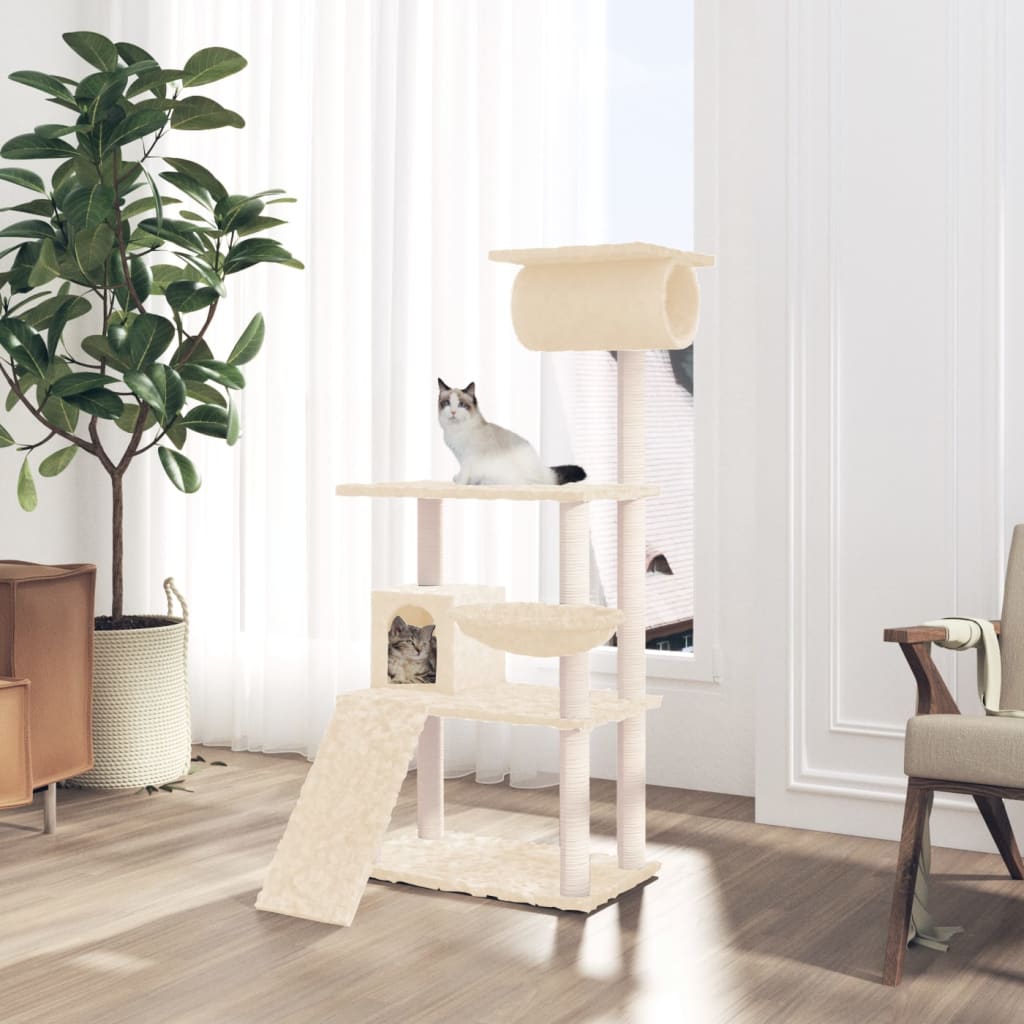 Albero per Gatti con Tiragraffi in Sisal Crema 131 cm - homemem39