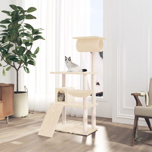 Albero per Gatti con Tiragraffi in Sisal Crema 131 cm - homemem39