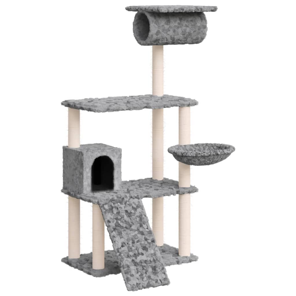 Albero per Gatti con Tiragraffi in Sisal Grigio Chiaro 131 cm - homemem39