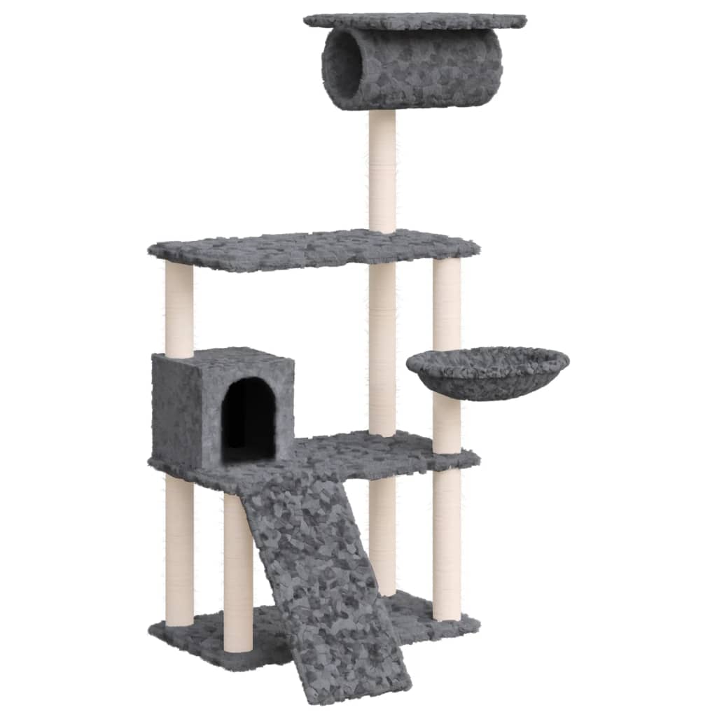 Albero per Gatti con Tiragraffi in Sisal Grigio Scuro 131 cm - homemem39