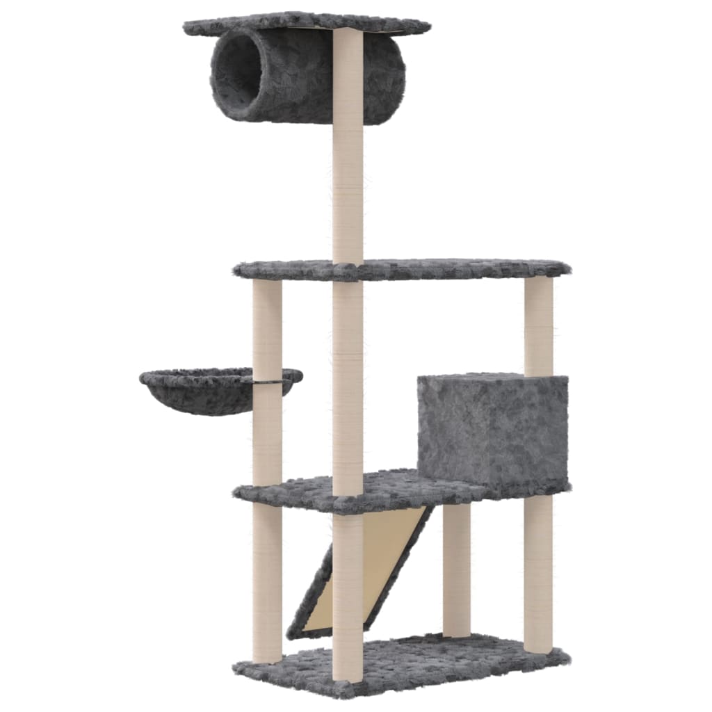 Albero per Gatti con Tiragraffi in Sisal Grigio Scuro 131 cm - homemem39