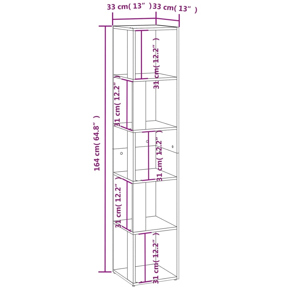 Scaffale Angolare Rovere Fumo 33x33x164,5 cm Legno Multistrato