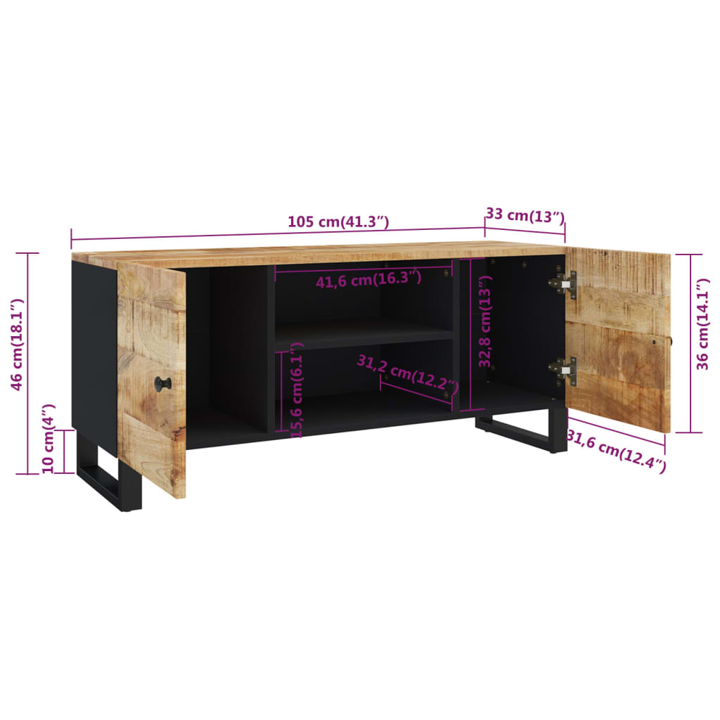 Mobile Porta TV 105x33x46cm in Legno Massello di Mango | homemem39