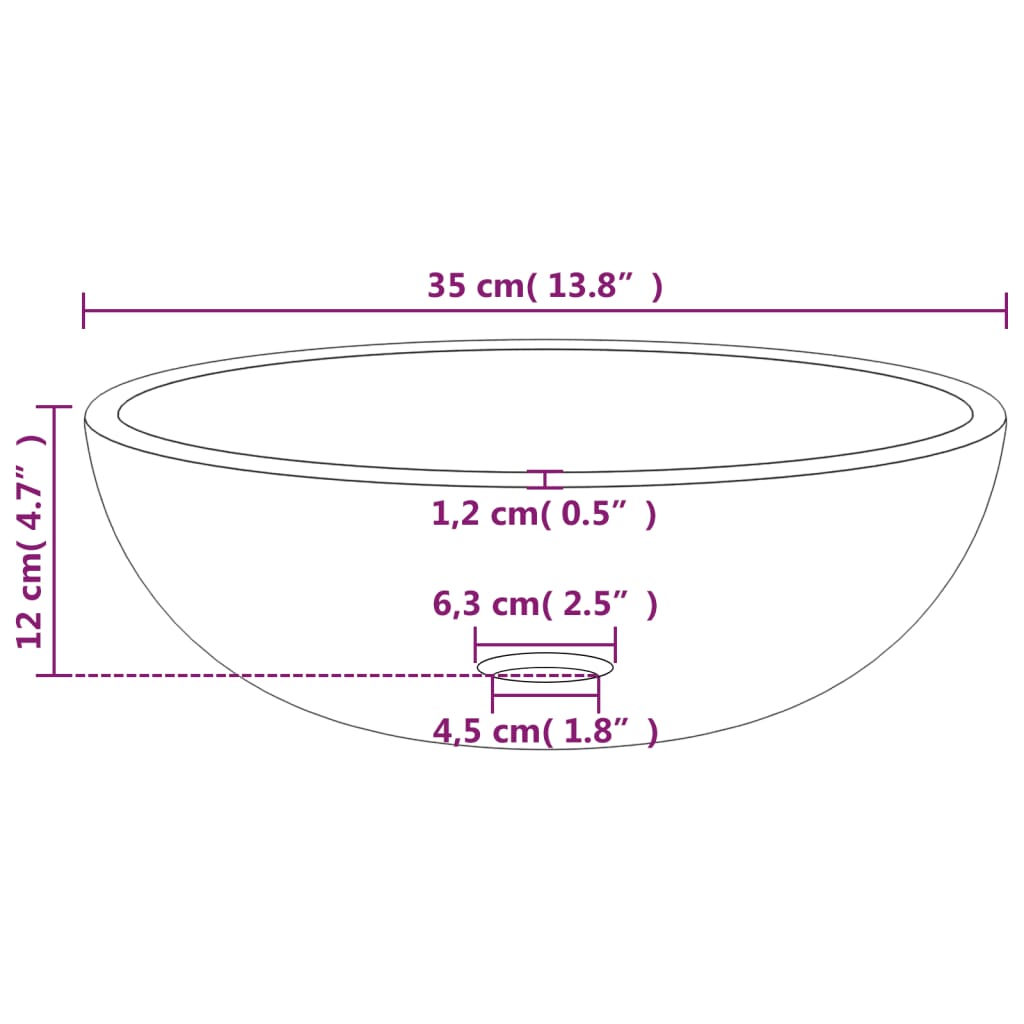 Tempered Glass Sink 35x12 cm White