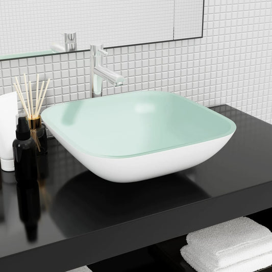 Lavandino in Vetro 42x42x14 cm Bianco | homemem39