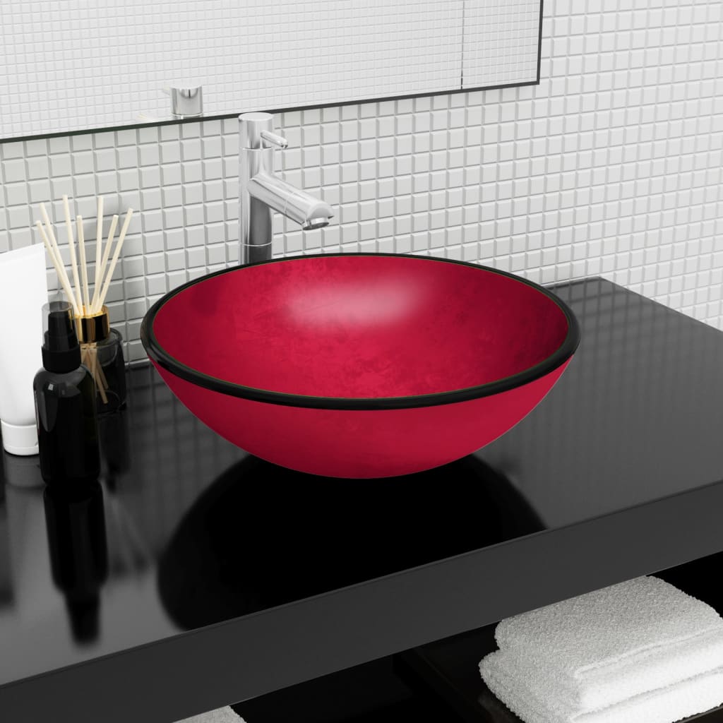 Tempered Glass Sink 42x14 cm Red