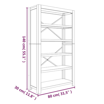 Libreria a 5 Ripiani 80x30x140 cm in Legno Massello di Acacia | homemem39