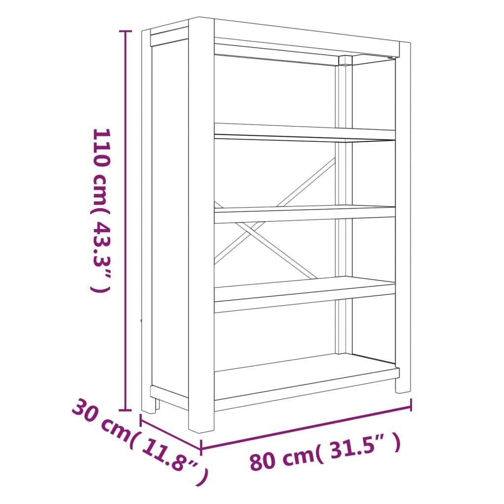 Libreria a 4 Ripiani 80x30x110 cm in Legno Massello di Acacia | homemem39