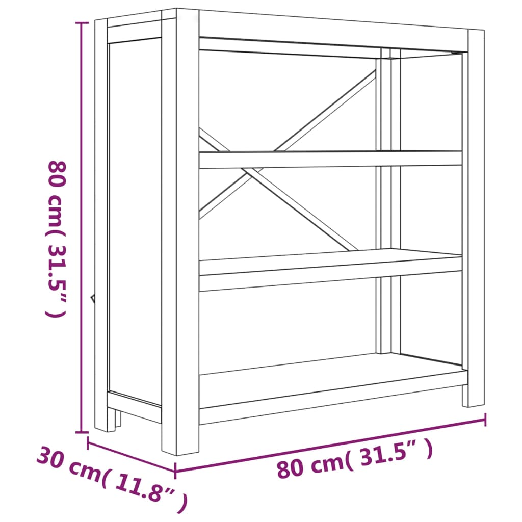 Libreria a 3 Ripiani 80x30x80 cm in Legno Massello di Acacia | homemem39