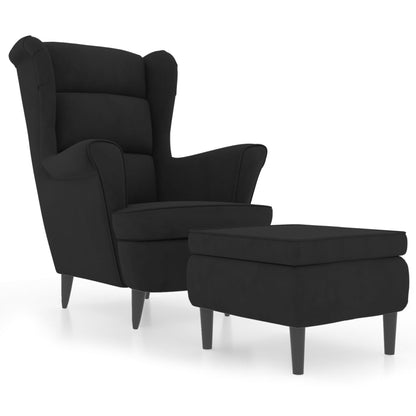 Wing Back Armchair with Black Velvet Footrest