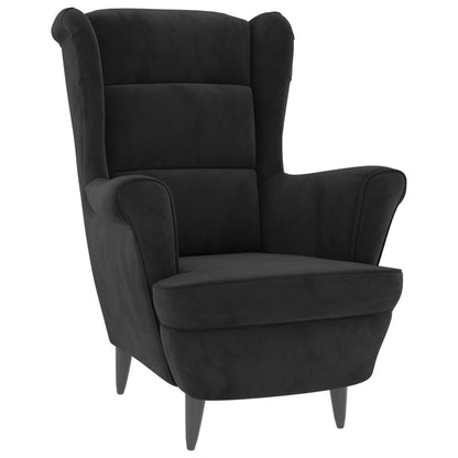 Wing Back Armchair with Black Velvet Footrest