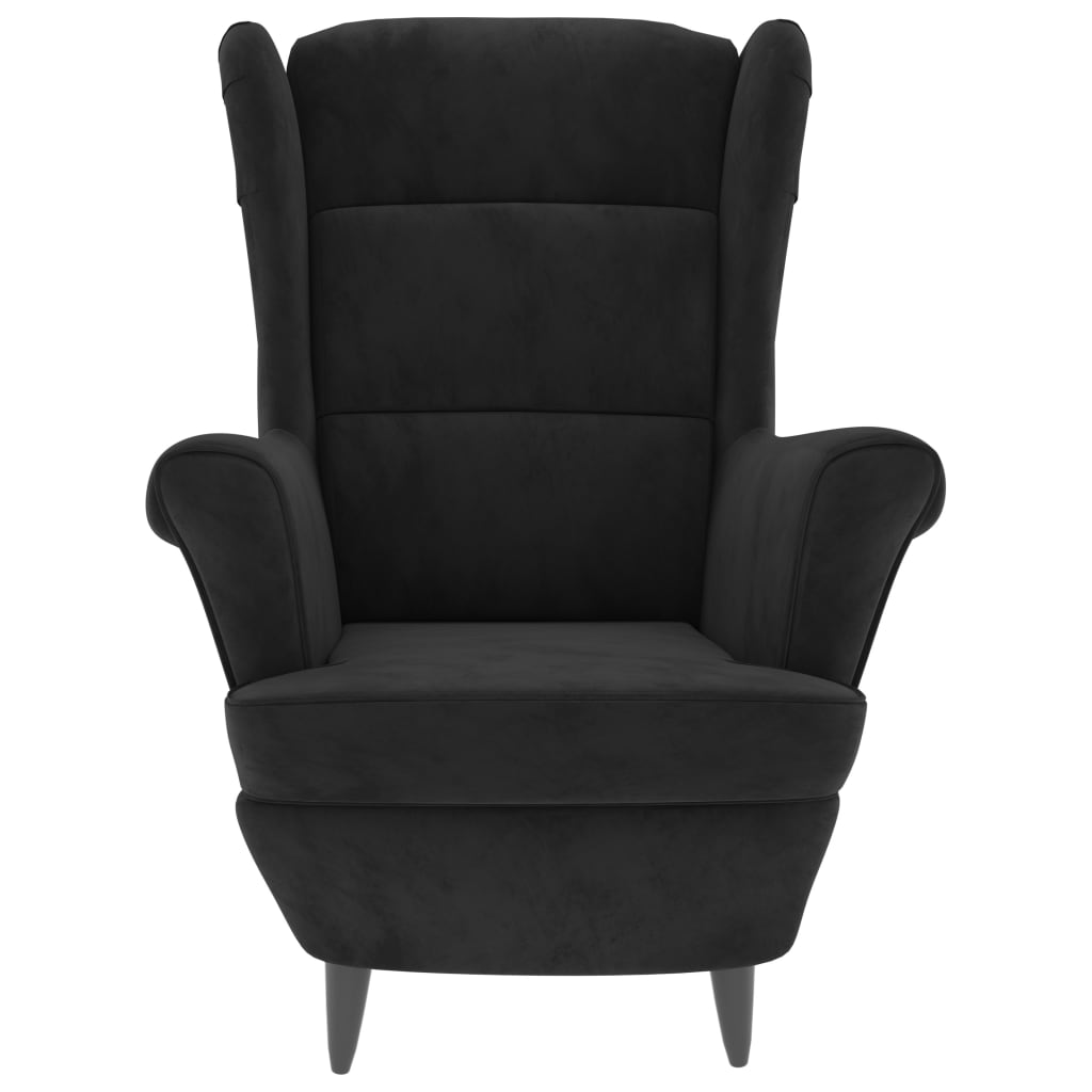 Wing Back Armchair with Black Velvet Footrest