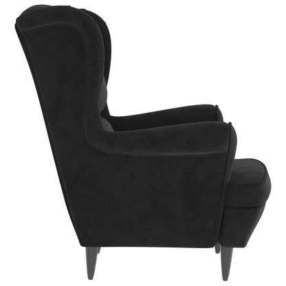 Wing Back Armchair with Black Velvet Footrest