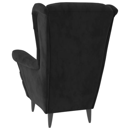 Wing Back Armchair with Black Velvet Footrest