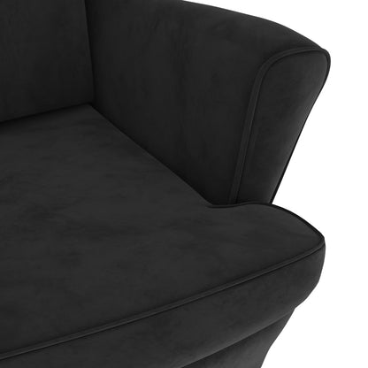 Wing Back Armchair with Black Velvet Footrest