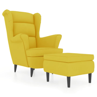 Wing Back Armchair with Mustard Yellow Velvet Footrest