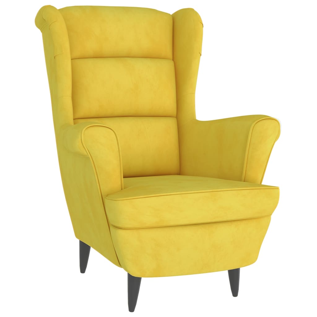 Wing Back Armchair with Mustard Yellow Velvet Footrest