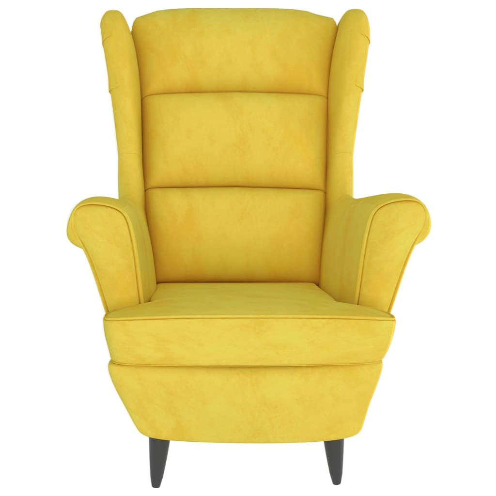 Wing Back Armchair with Mustard Yellow Velvet Footrest