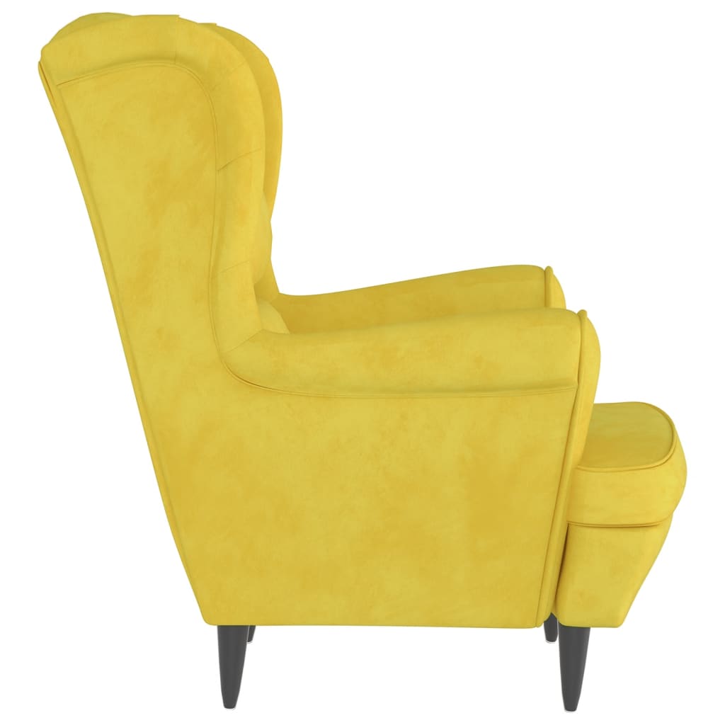 Wing Back Armchair with Mustard Yellow Velvet Footrest