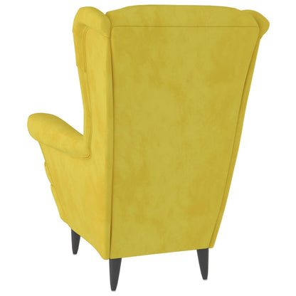 Wing Back Armchair with Mustard Yellow Velvet Footrest