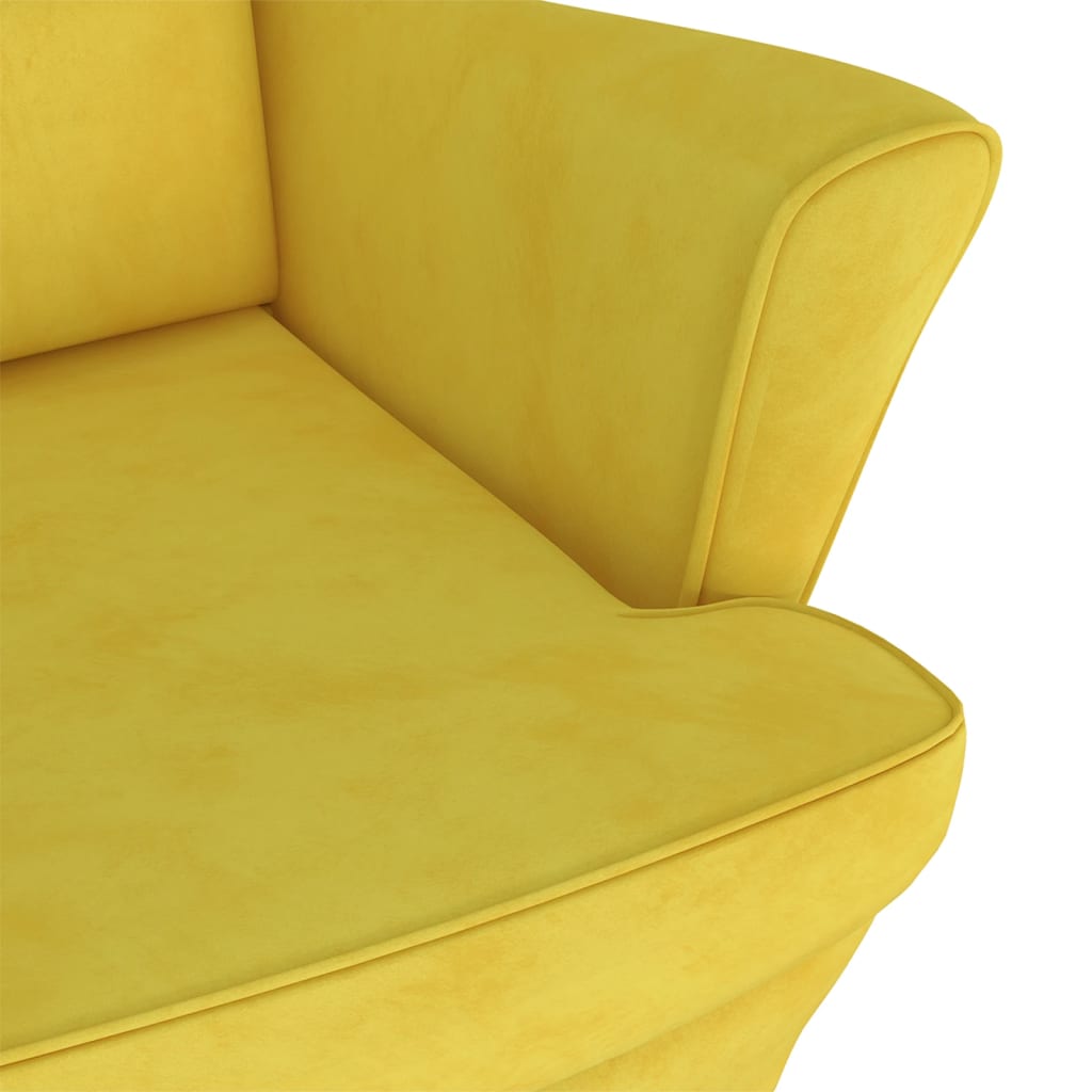 Wing Back Armchair with Mustard Yellow Velvet Footrest