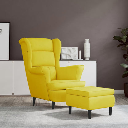 Wing Back Armchair with Mustard Yellow Velvet Footrest