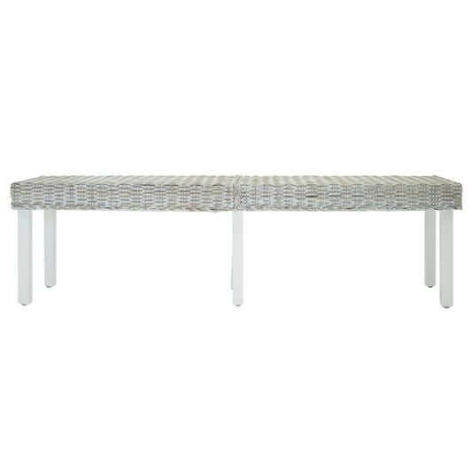 Panca Bianca 160x35x45 cm Rattan Kubu Naturale e Massello Mogano