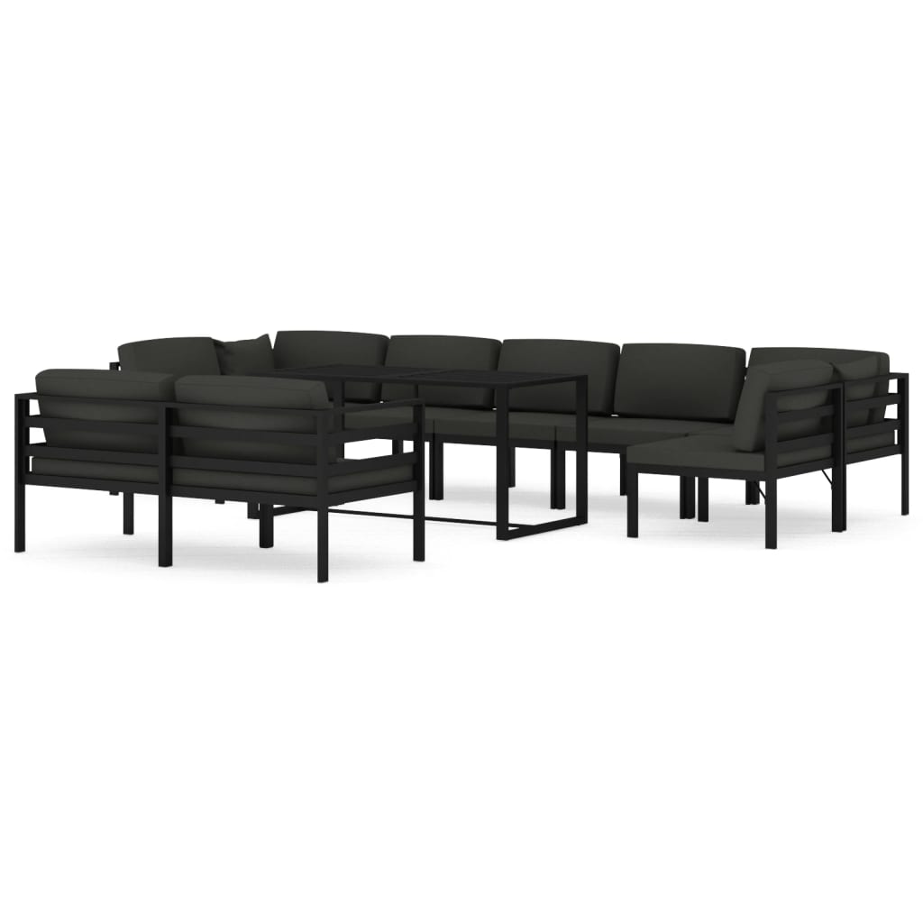 Set Divani da Giardino 10 pz con Cuscini in Alluminio Antracite | homemem39