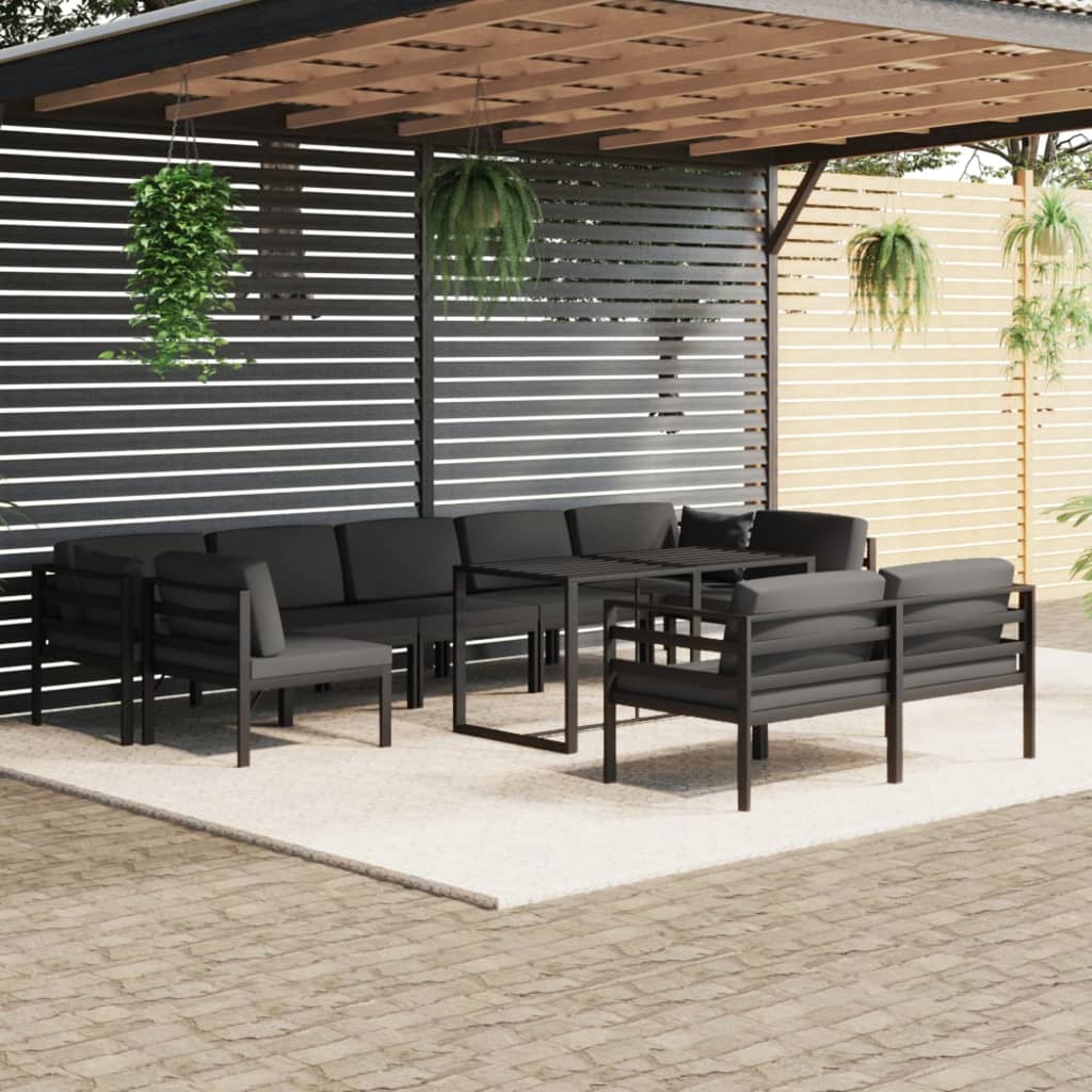 Set Divani da Giardino 10 pz con Cuscini in Alluminio Antracite | homemem39