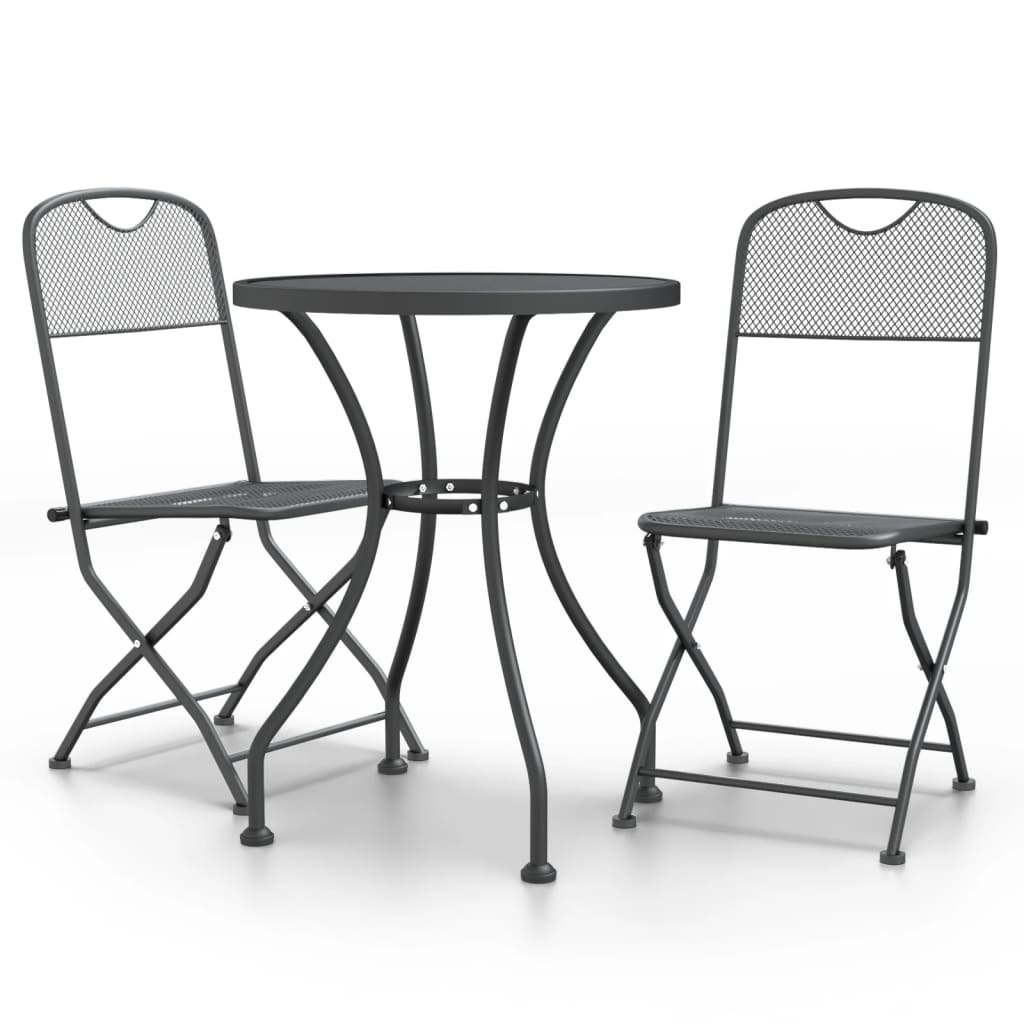 Set da Pranzo per Giardino 3pz Rete Metallica Espansa Antracite | homemem39