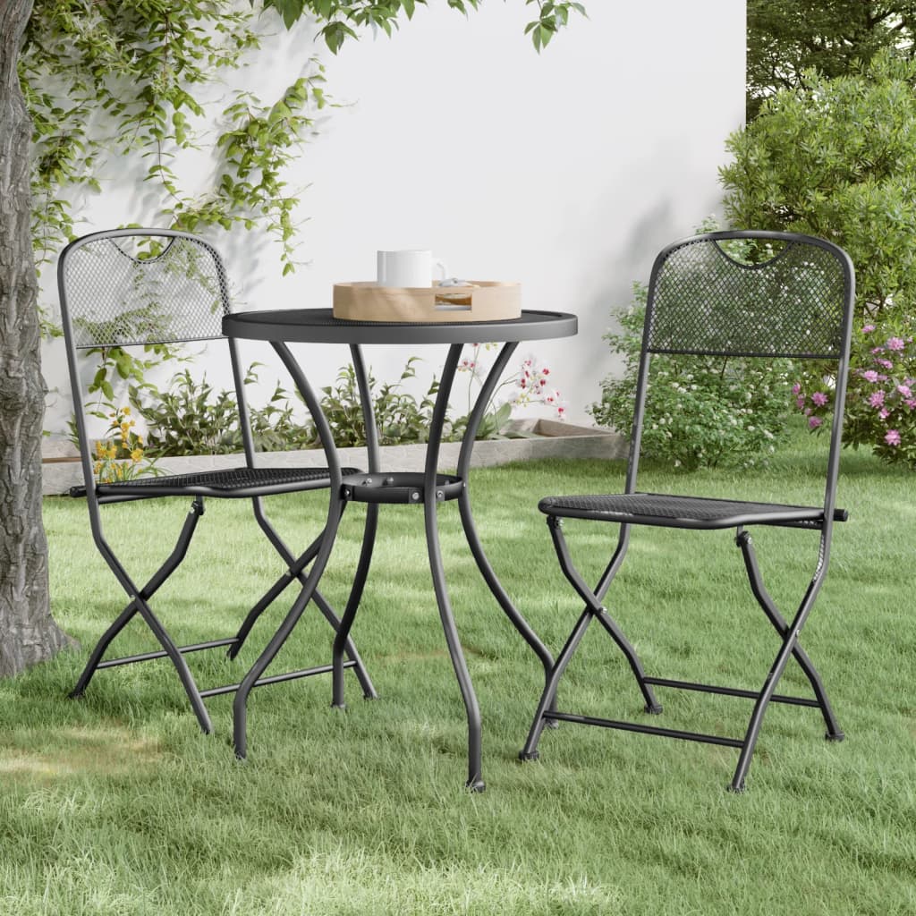 Set da Pranzo per Giardino 3pz Rete Metallica Espansa Antracite | homemem39