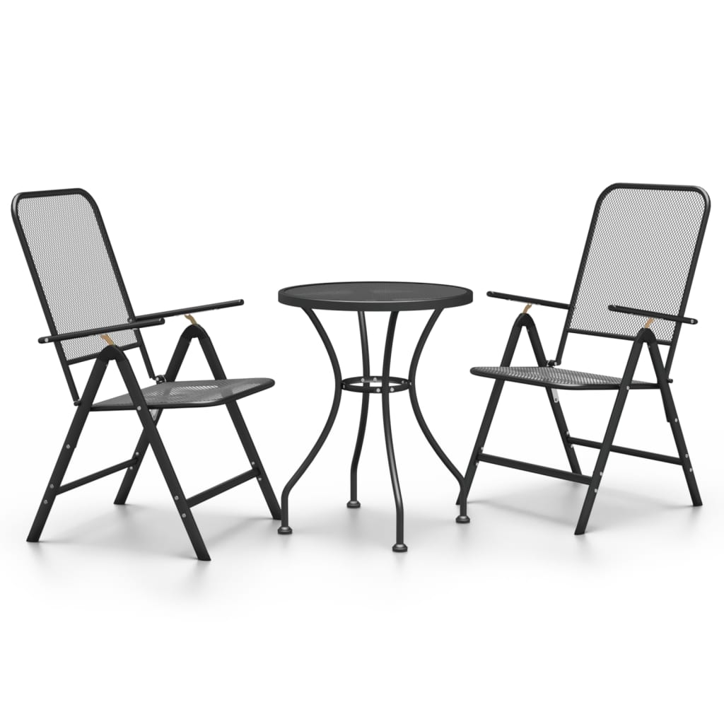Set da Pranzo per Giardino 3pz Rete Metallica Espansa Antracite | homemem39