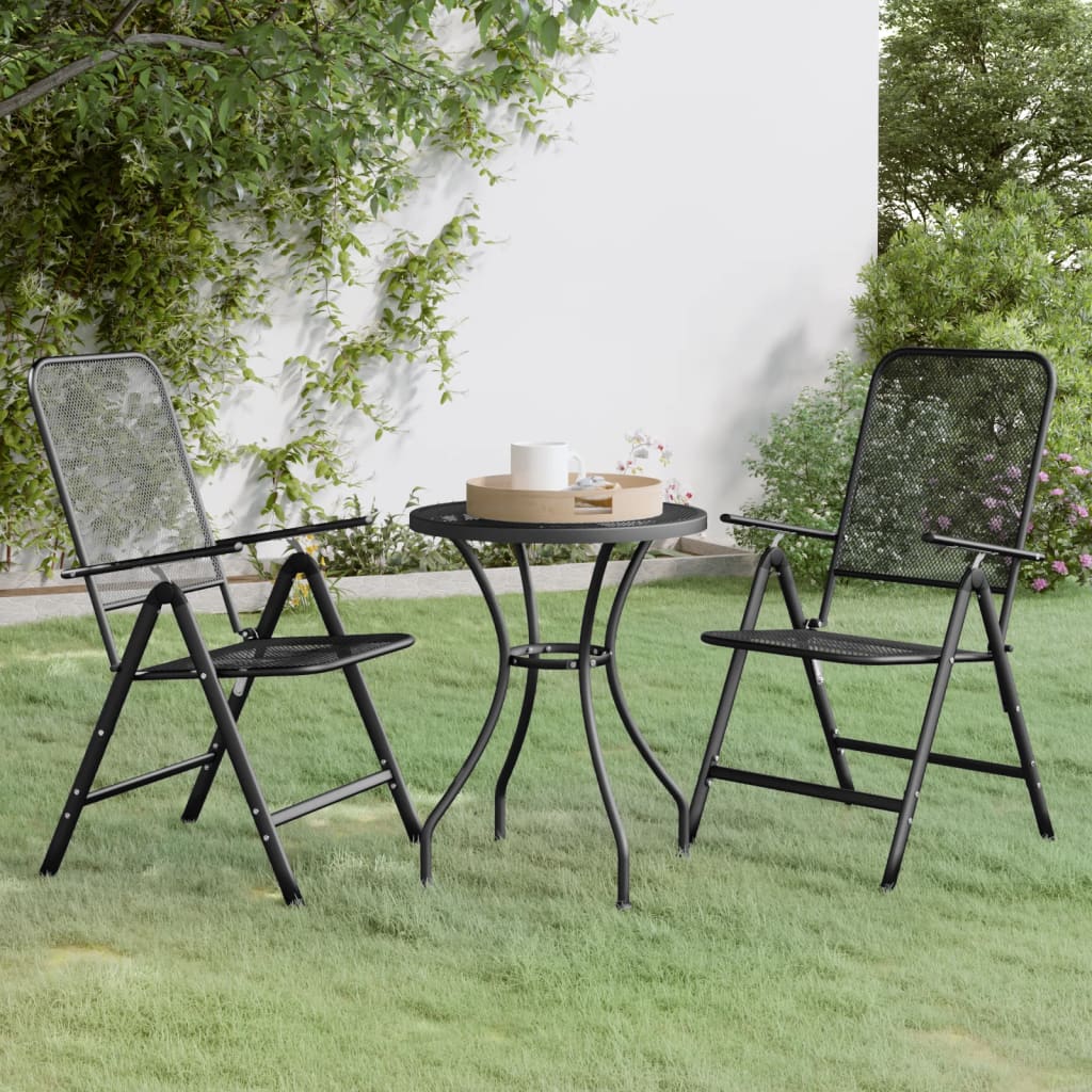 Set da Pranzo per Giardino 3pz Rete Metallica Espansa Antracite | homemem39