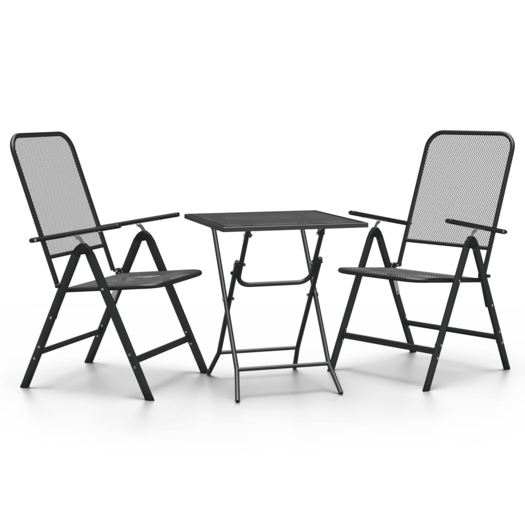 Set da Pranzo per Giardino 3pz Rete Metallica Espansa Antracite | homemem39