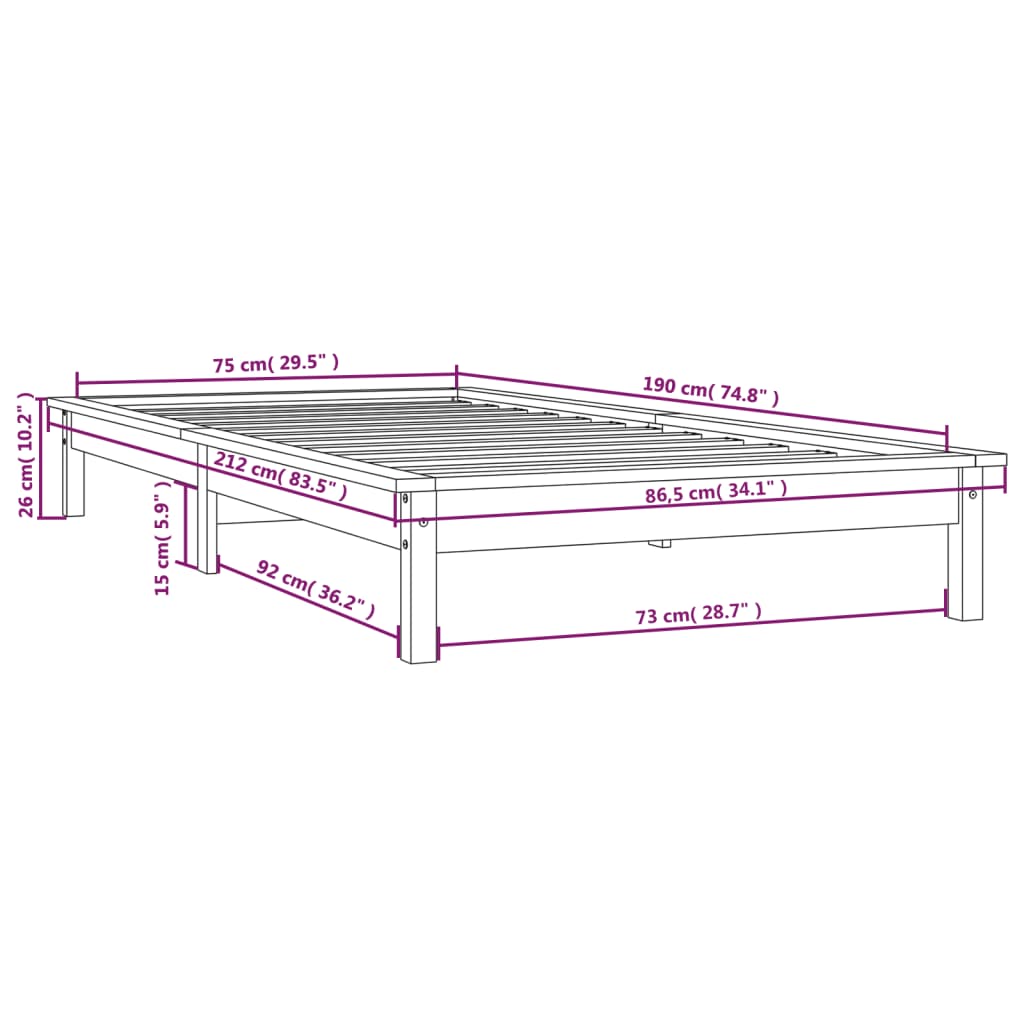 Giroletto Bianco 75x190 cm Small Single Legno Massello di Pino