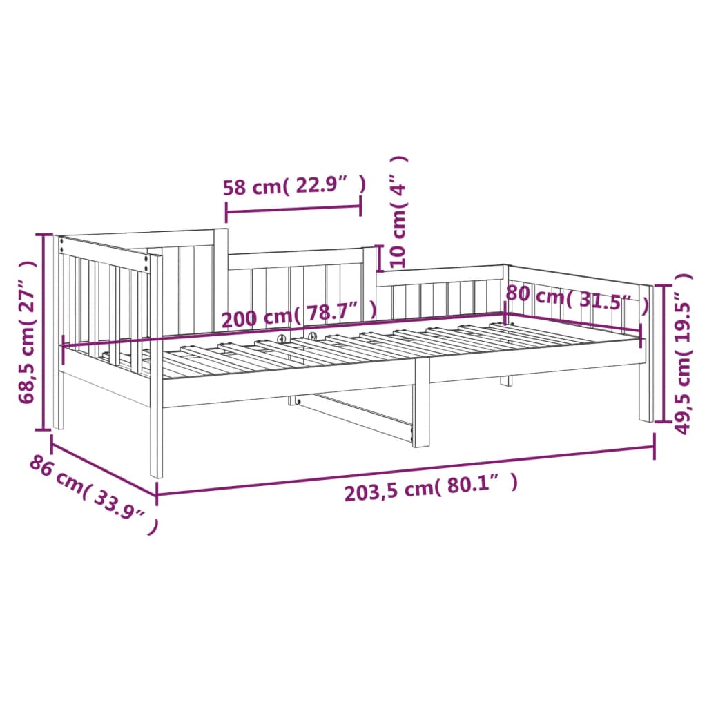 Dormeuse senza Materasso Bianca 80x200 cm Legno Massello Pino | homemem39