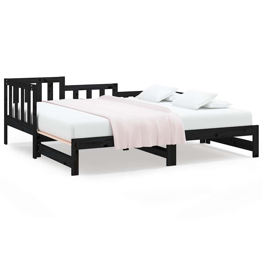 Dormeuse Estraibile Nera 90x190 cm Legno Massello di Pino