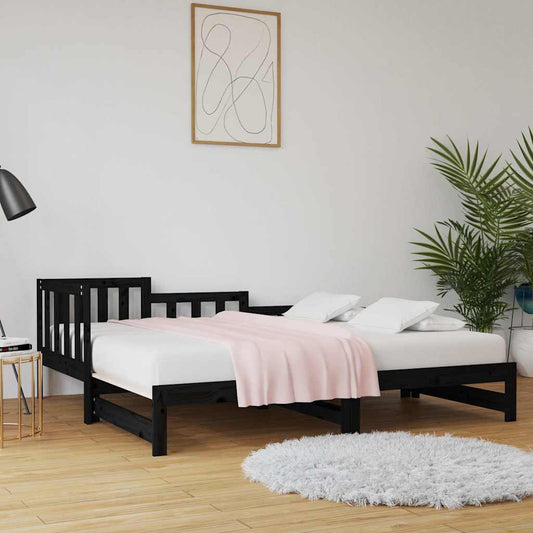 Dormeuse Estraibile Nera 90x190 cm Legno Massello di Pino