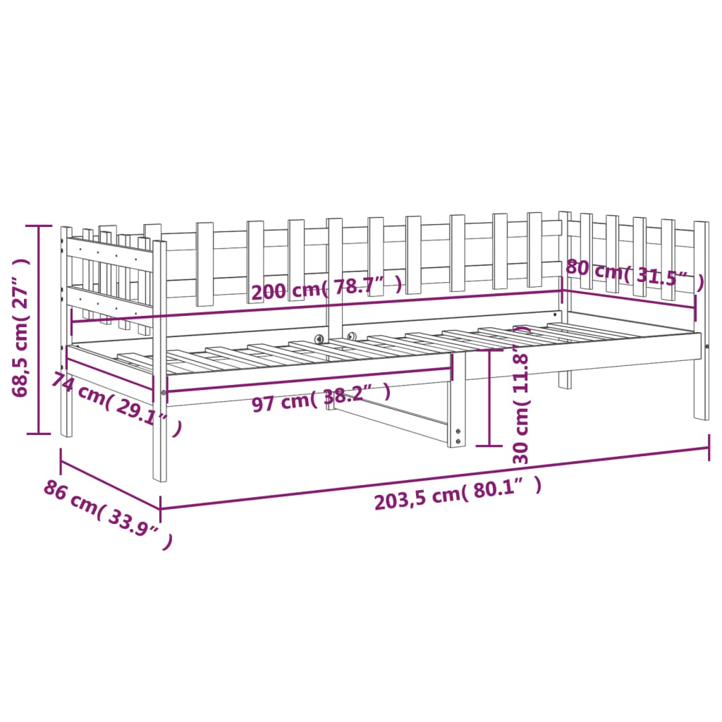 Dormeuse senza Materasso Bianca 80x200 cm Legno Massello Pino | homemem39