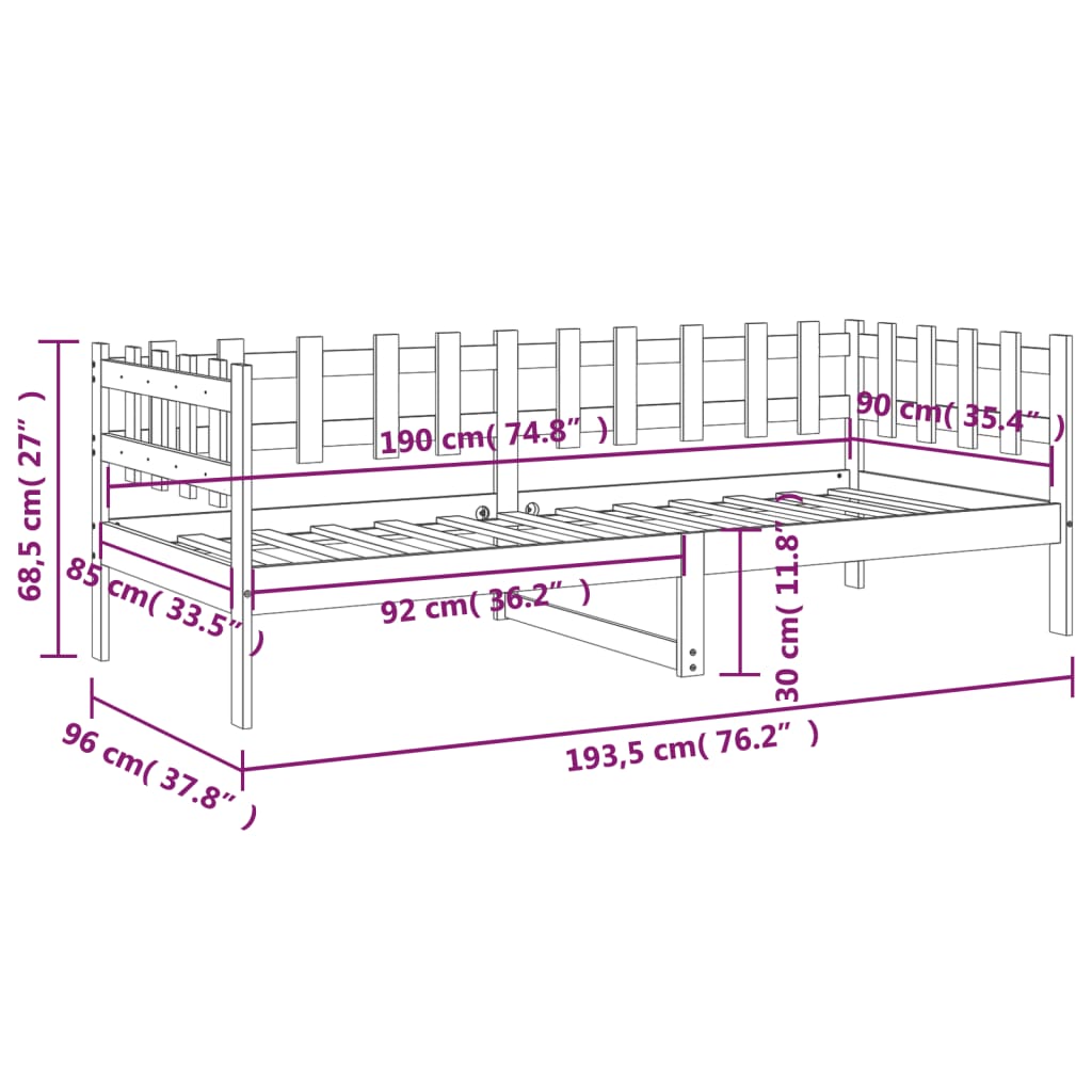 Dormeuse senza Materasso 90x190 cm in Legno Massello di Pino | homemem39