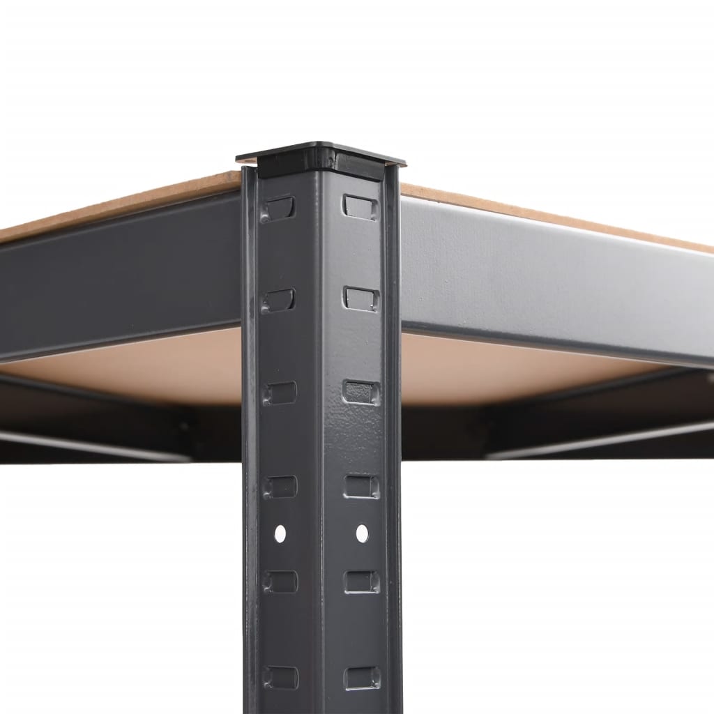 Mensola Angolare 4 Ripiani Antracite Acciaio Legno Multistrato - homemem39