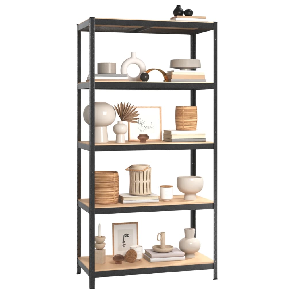Scaffale Resistente 5 Strati Grigio Acciaio e Legno Multistrato | homemem39