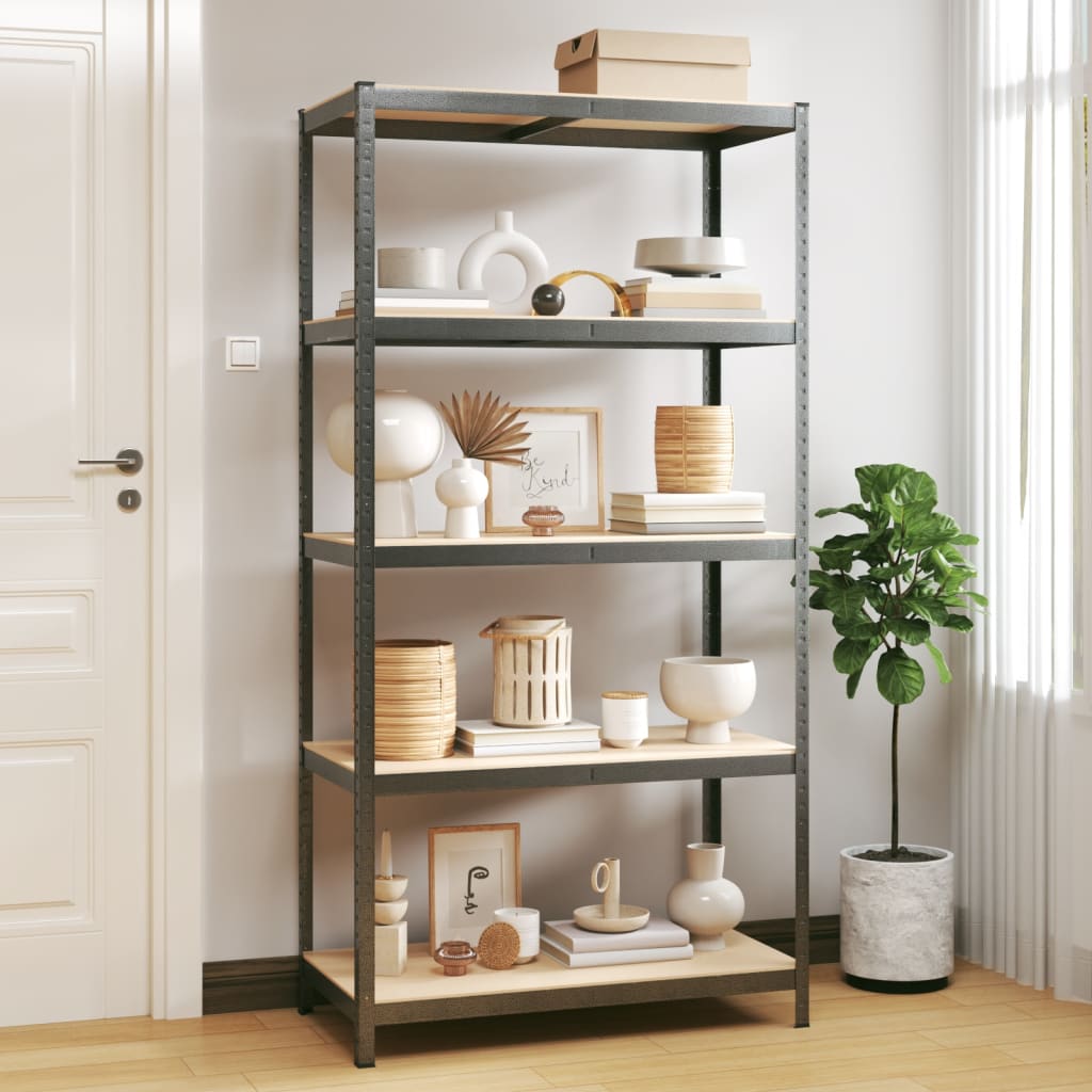 Scaffale Resistente 5 Strati Grigio Acciaio e Legno Multistrato | homemem39