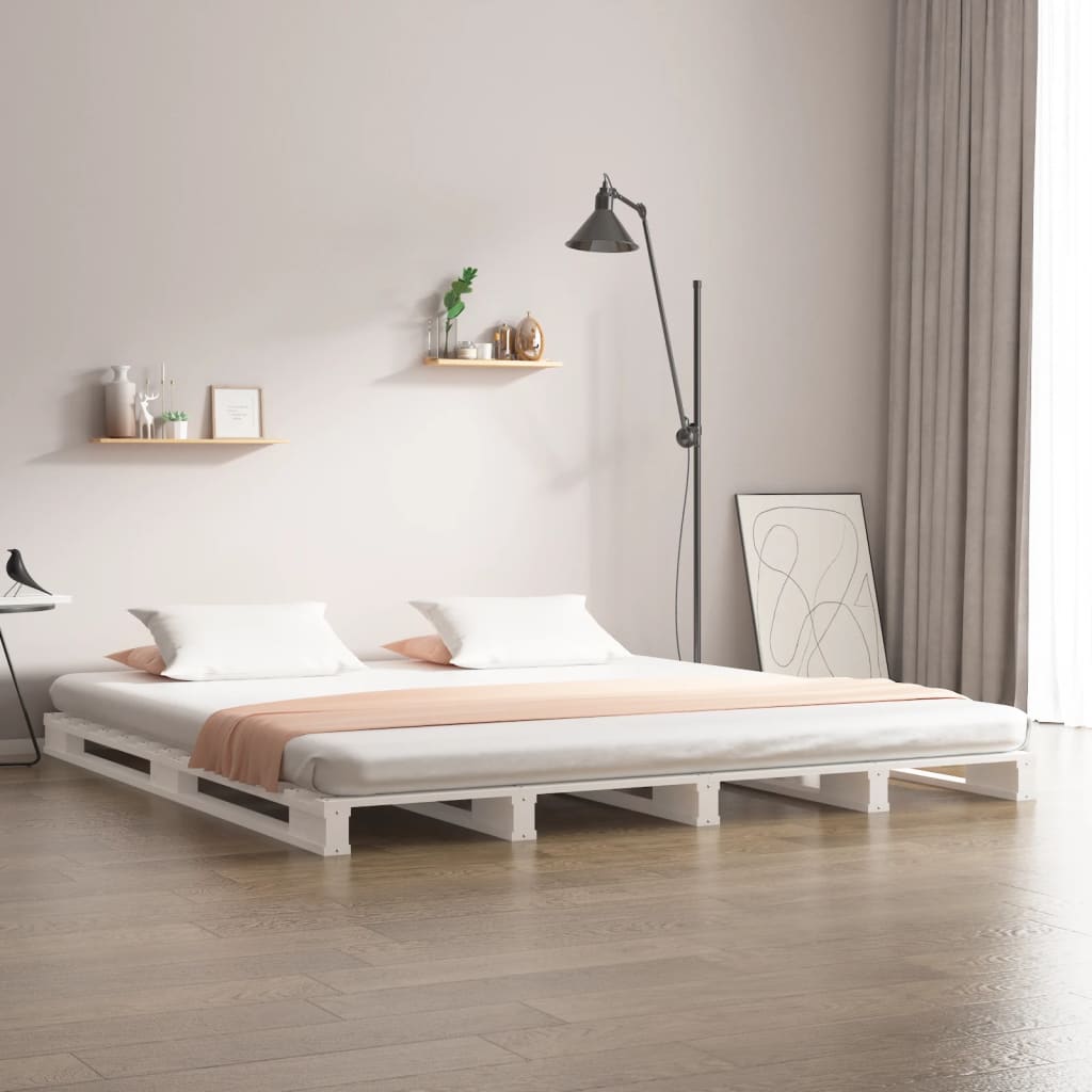 Letto a Pallet Bianco 140x200 cm in Legno Massello di Pino - homemem39
