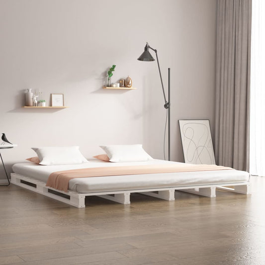 Letto a Pallet Bianco 180x200 cm Super King in Legno Massello | homemem39