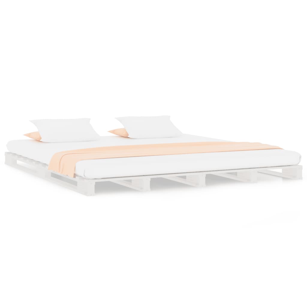 Letto a Pallet Bianco 200x200 cm in Legno Massello di Pino | homemem39